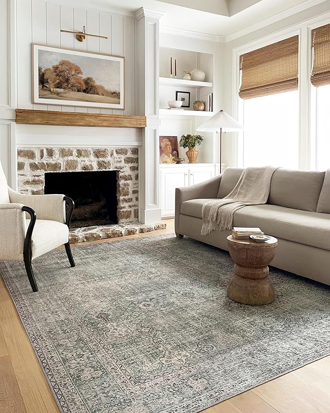 Loloi Chris Loves Julia Jules Collection JUL-08 Emerald/Antique Ivory 5'-0'' x 7'-6'', .13" Pile Height, Area Rug