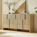 AMERLIFE 63" Fluted 7 Drawer Dresser, Wide Modern Chest of Storage Drawers with Pine Handles, Rounded Corners & Anti-Tip Design, Wood Closet Organizer for Bedroom, Living Room, Natural Oak