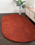 Unique Loom Solid Shag Collection Area Rug (7' 10" x 10' Oval, Terracotta)
