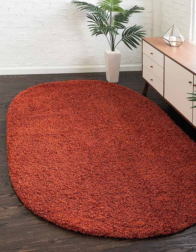 Unique Loom Solid Shag Collection Area Rug (3' 3" x 5' 3" Oval, Terracotta)