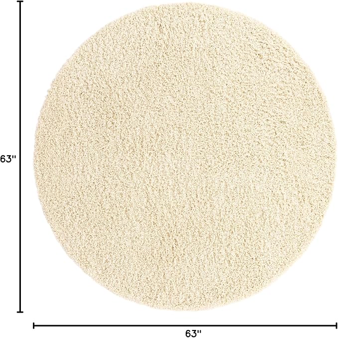 Unique Loom Solid Shag Collection Area Rug (5' 3" Round, Pure Ivory)