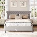 Christopher Knight Home Salus Linen Upholstered Queen Size Bed Frame with Headboard, Modern Queen Bed Frame and Headboard, Wooden Slats Support, Easy Assembly, No Box Spring Needed, Grey