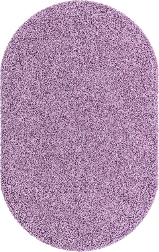Unique Loom Solid Shag Collection Area Rug (5' 1" x 8' Oval, Lilac)