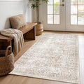 FMFUNCTEX 3x4 Washable Area Rug Beige Vintage Neutral Non Slip Low Pile Traditional Retro Indoor Carpet for Entryway Entrance Soft Floral Throw Rug Living Room Bedroom Kitchen Dining Office Laundry
