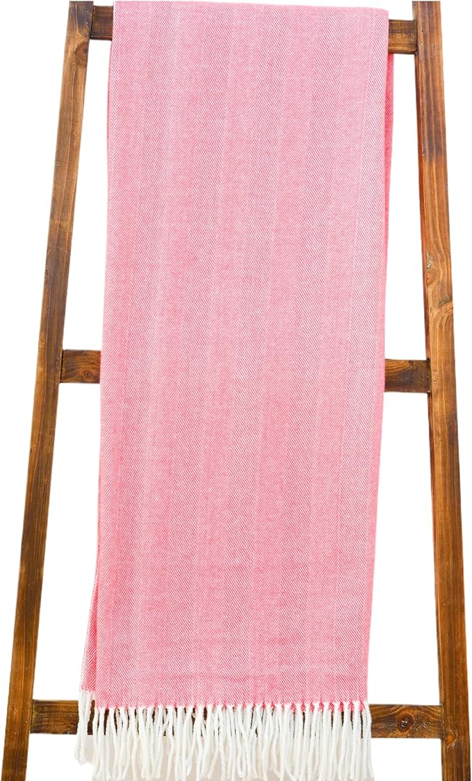Alashan Cashmere Cotton Acrylic Adirondack Herringbone Woven Throw - Throw Blanket - Coral Island