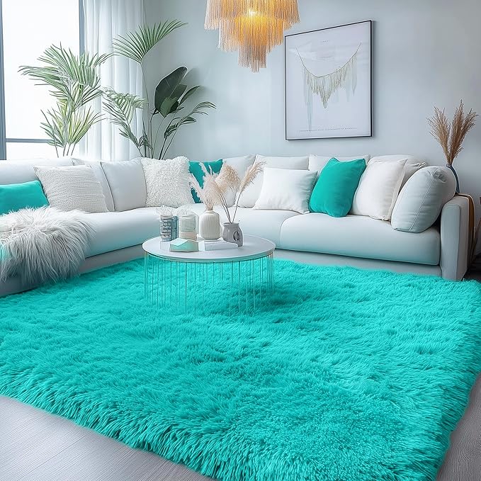 PAGISOFE Soft Fluffy Teal Area Rugs for Bedroom Kids Room Living Room Rug Shag Furry Carpet for Boys Girls Room Modern Plush Decorative Nursery Rugs Solid Accent Floor Rugs Dorm 4' x 6', Blue