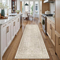 Light Brown Runner Rug 2'6"x12' Washable Carpet for Hallway Kitchen Vintage Distressed Non Slip Indoor Retro Floral Bedroom Accent Throw Long Rug Bathroom Office Laundry Dining Living Room