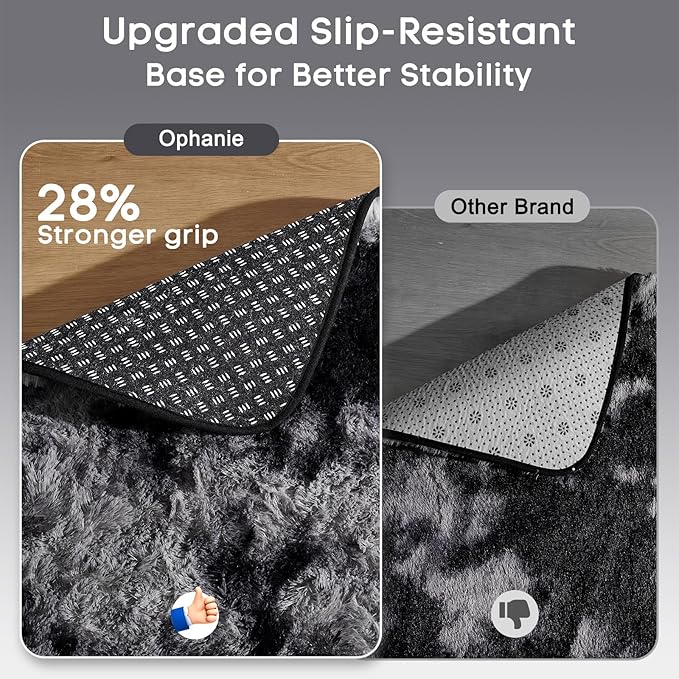 Ophanie Tie-Dyed Black&Grey Area Rugs for Bedroom Living Room, Fluffy Shag Fuzzy Carpet, Plush Shaggy Rug, 4x6 Indoor Carpet for Kids Boys Dorm Home Decor Aesthetic, Nursery