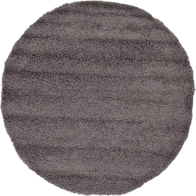 Unique Loom Solid Shag Collection Area Rug (6' 1" Round, Graphite Gray)