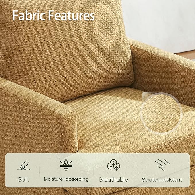 VKNOW Mid-Century Accent Chair, No Tools Assembly Required, Modern Upholstered Polyester Armchair for Living Room,Comfy Reading Accent Chairs with Wood Legs for Bedroom, Yellow