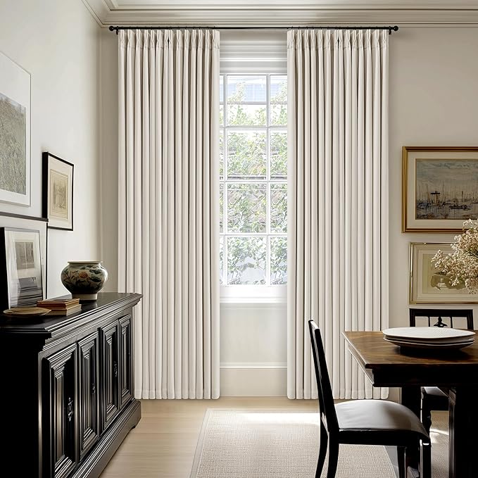 80 Inch Pinch Pleated Linen Black Out Curtains 2 Panels for Bedroom Living Room Cream 100% Blackout Curtains 80 Inches Long Pinch Pleat Dual Layer Drapes Cream Ivory Drapes for Dining Room Office