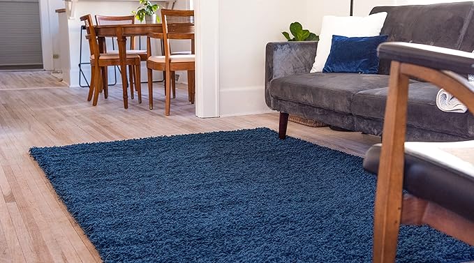 Unique Loom Solid Shag Collection Area Rug (6' 1" x 9' Rectangle, Sapphire Blue/ Navy Blue)