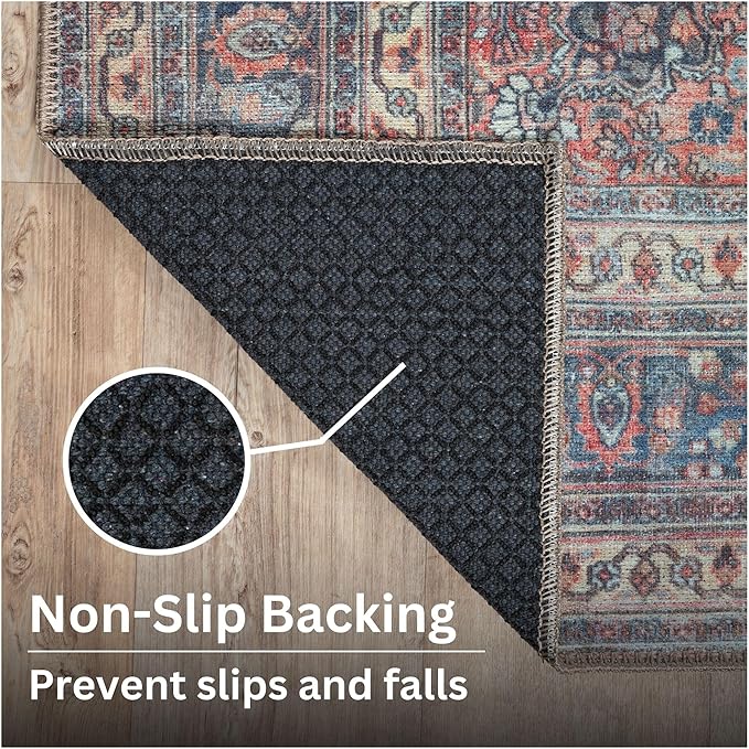 Bloom Rugs Washable Non-Slip 5' x 7' Rug - Multicolor Traditional Medallion Area Rug for Living Room, Bedroom, Dining Room, and Kitchen - Exact Size: 5' x 7'
