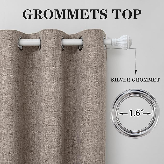 100% Blackout Linen Curtains for Bedroom 84 Inches Long, Black Out Thermal Insulated Grommet Curtains 2 Panels Set,Sun Blocking Privacy Drapes Living Room Nursery (52W × 84L inch, Beige)