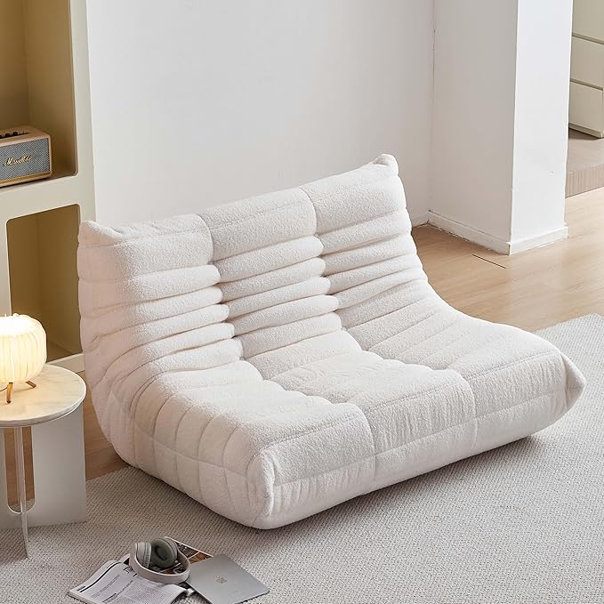 Bean Bag Chair for Adults, Oversized Loveseat Fireside Chair Comfy Bean Bag Couch, 2 Seater Lazy Sofa Couch Memory Foam Floor Chair Loveseat for Living Room, Bedroom Apartment Office (Beige)