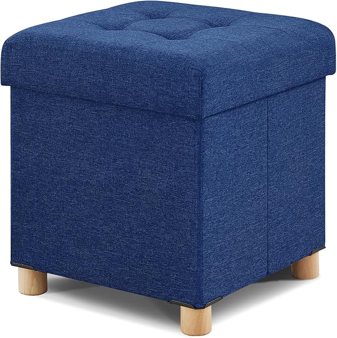 BRIAN & DANY Small Ottoman with Storage, Foot Stool Ottoman Storage Cube, Foot Rest for Couch with Legs, Navy Blue 14.8" x 14.8" x 16"