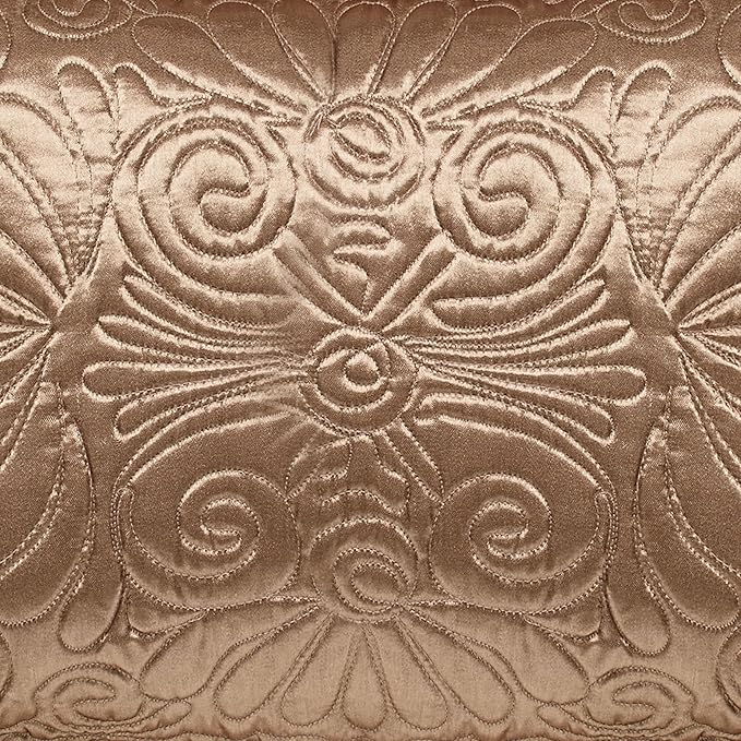 Touch of Class Portia Luxury Bedding | Rich Smoky Topaz | Premier Quilted Polyester Satin | Hand Guided Machine Quilted Scroll Design 3 Piece Set: Full Oversized Bedspread & 2 Standard Shams