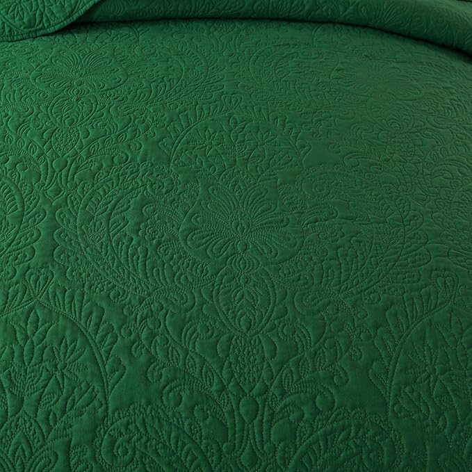 HoneiLife King Size Quilt Sets - 3 Piece Microfiber Quilt Set Lightweight Bedspreads Reversible Coverlets Rustic Bed Cover King Quilt Bedding Set All Season Quilts-Green