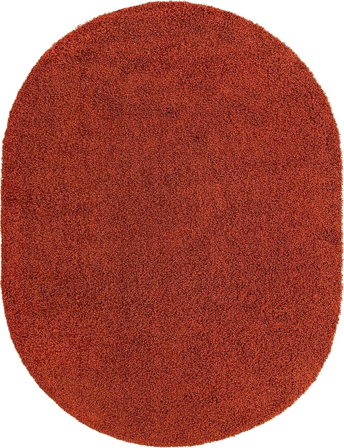 Unique Loom Solid Shag Collection Area Rug (7' 10" x 10' Oval, Terracotta)