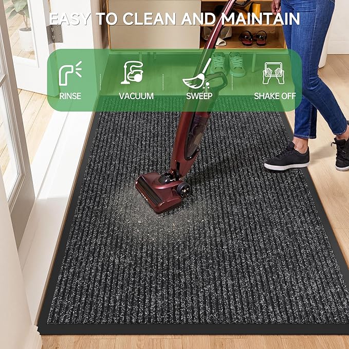 Front Door Mat, Heavy Duty Indoor Outdoor Doormat for Entryway, 120" x 36" Low Profile Outdoor Mats for Home Entrance, Stain and Fade Resistant Welcome Mat for High Traffic Area, Black