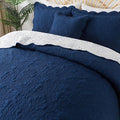 HoneiLife Queen Quilt Bedding Set - Microfiber Quilt Sets for Queen Bed, 3-Piece Lightweight Bedspreads,Reversible Coverlets Rustic Bed Cover, Floral Bedding Set All Season Quilts-Navy