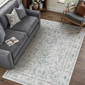 Blue 4x6 Entryway Rug Vintage Area Carpet Indoor Office Washable Door Mat Entrance Small Low Pile Traditional Distressed Retro Accent Throw Rug Non Slip Kitchen Bathroom