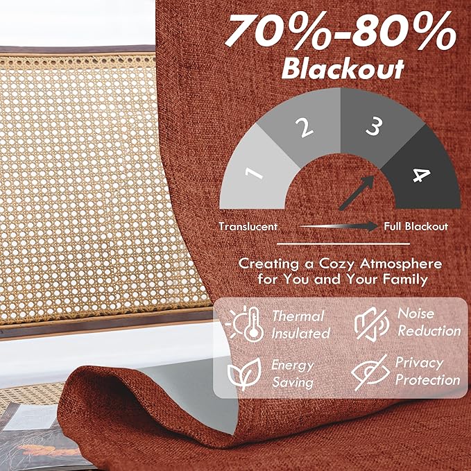 DriftAway Double Layer Linen Blackout Tie Up Curtains Thermal Insulated Fully Lined Balloon Roman Shade Bathroom Window Adjustable Rod Pocket for Small Window 45 Inch by 63 Inch Burnt Orange