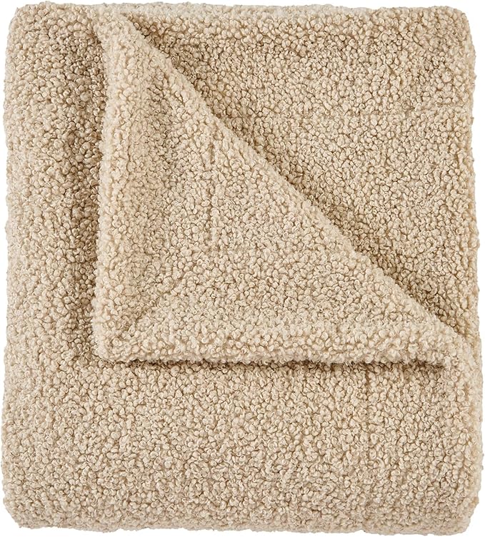 HiEnd Accents Teddy Throw Blanket, 60x90 inch, Cream, Oversized Boucle Throw Blanket, Soft Cozy Classic Chic Casual Heavy Blanket, Modern Rustic Plush Comfy Warm Blanket for Bed, Sofa