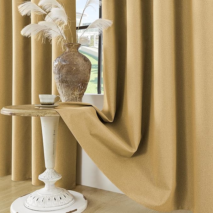 ChrisDowa 100% Blackout Mustard Yellow Solid Curtains 90 Inches Long 2 Panels for Bedroom Living Room,Farmhouse Room Darkening Thermal Insulated Soundproof Grommet Top Window Treatment Drapes,52x90