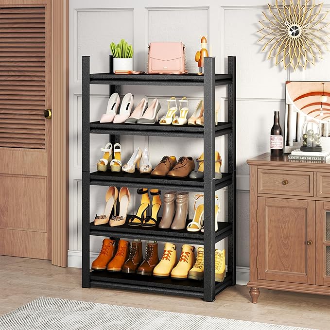Storage Shelves, Garage Metal Shelving Unit, Adjustable, Double-Layer Column with Reinforced Ribs, Heavy-Duty, Capable of Bearing 600-3600 lbs (Black, 47''W*24''D*54''H, 4-Tier)