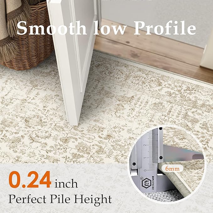 Light Brown Runner Rug 2x8 Hallway Machine Washable Kitchen Vintage Distressed Non Slip Long Carpet Indoor Retro Floral Bedroom Accent Throw Rug for Bathroom Office Laundry Dining Room