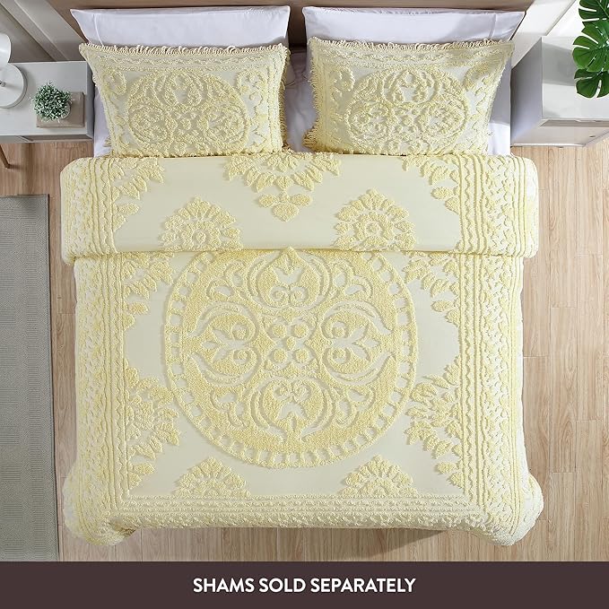Beatrice Home Fashions Medallion Chenille Bedspread, King, Yellow