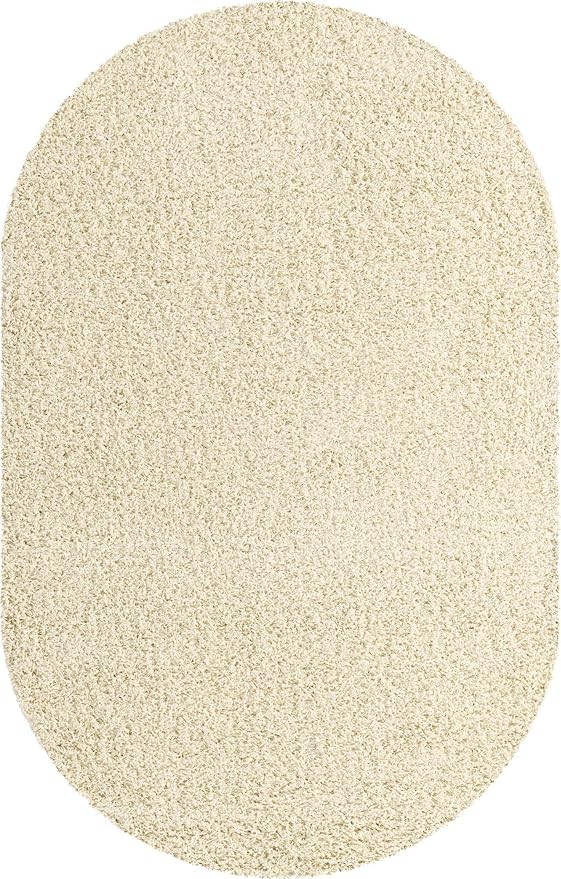Unique Loom Solid Shag Collection Area Rug (7' 10" x 10' Oval, Pure Ivory)