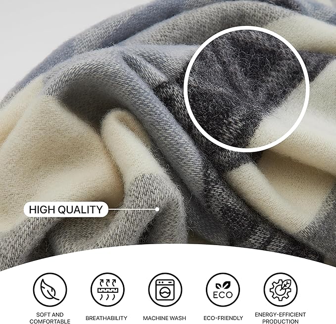 | Wool Blanket/Throw | 100% New Zealand Wool | Perfect for Home and Outdoors | Virgin Wool Throw with Fringes 67"x79" (170 x 200 cm)