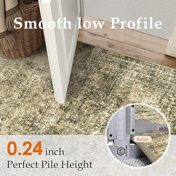 Area Rug 5x7 Brown Washable Non-Slip Lightweight Floral Vintage Distress Print Rug for Living Room Low Pile Soft Throw Indoor Carpet for Office College Dorm Laundry Dining Room Bedroom