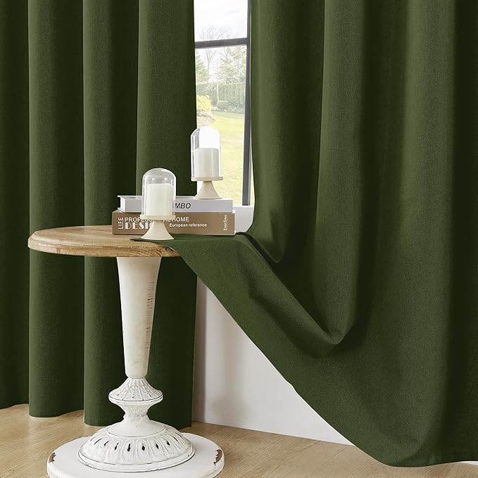 ChrisDowa 100% Blackout Olive Green Solid Curtains 102 Inches Long 2 Panels for Bedroom Living Room,Farmhouse Room Darkening Thermal Insulated Soundproof Grommet Top Window Treatment Drapes,52x102