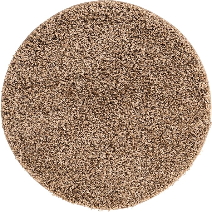 Unique Loom Solid Shag Collection Area Rug (3' 3" Round, Taupe)