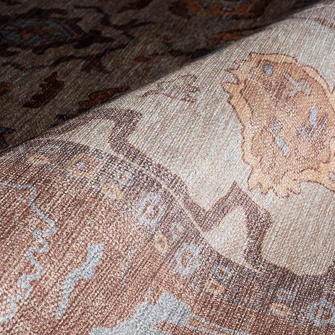 Fame Rugs Brown Modern Oushak Rug 3x5, Washable Vintage Turkish Colorful Oriental Antique Inspired Foldable Small Area Rugs, Luxury Living Room Bedroom (383BB, 2'6" x 5')