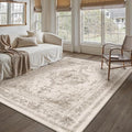 Area Rug 4x6 Beige Washable Office Entryway Vintage Medallion Carpet Non Slip Retro Indoor Mat Low Pile Soft Distressed Small Rug for Bedroom Kitchen Laundry Dining Room
