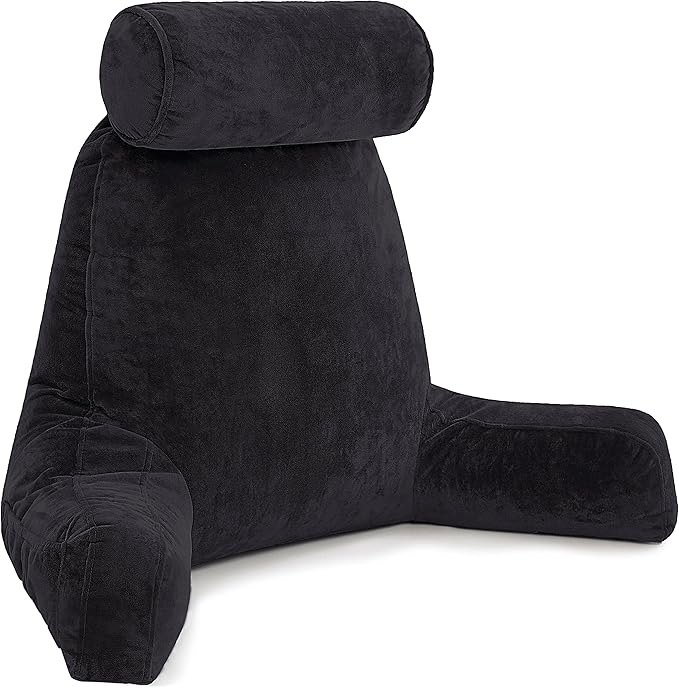 Husband Pillow XXL - Reading Pillow Bed Chair with Arms & Back Support - Black - Back Pillow for Bed Sitting Up - BedRest Arm Pillow - Comfy Reading Pillow for Adults