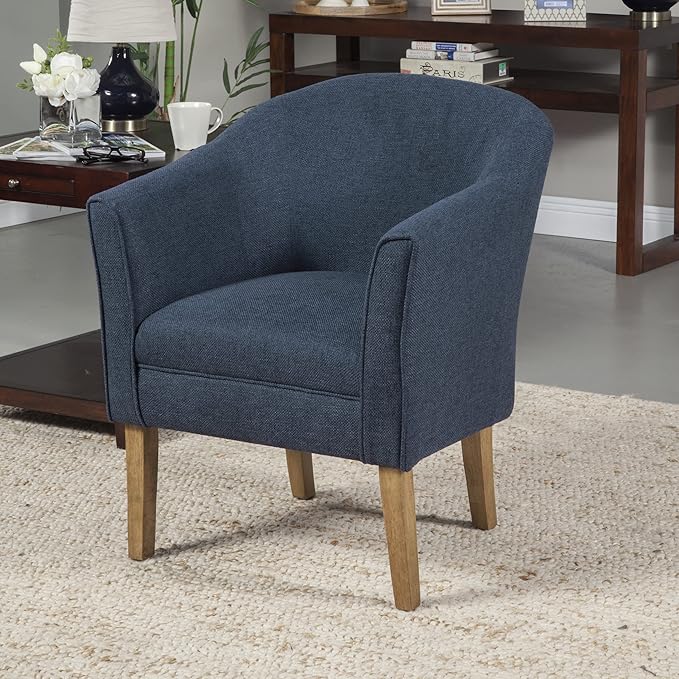 HomePop Barrel Shaped Accent Chair,Arm Rest, WOOD AND POLYESTER,Blue Medium