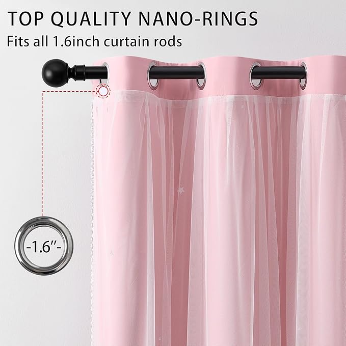 XiDi Pink Curtains for Bedroom, Girls Room Blackout Curtains, Kids Room Darkening Curtains, Light Pink Decor, 1 Panel Light Pink/34/72/1