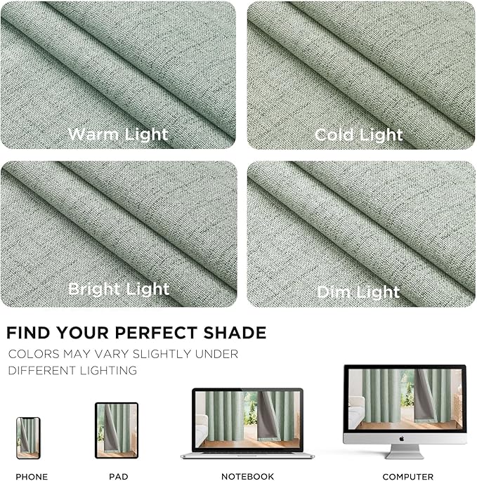 Joydeco Linen Blackout Curtains for Bedroom - 100% Light Blocking 1 Panels, Sage Green Drapes 100" W x 108" L, Thermal Insulated Room Darkening Curtains for Living Room, Rod Pocket & Back Tabs