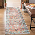 Bloom Rugs Washable Non-Slip 10 ft Runner - Orange/Blue Traditional Runner for Entryway, Hallway, Bathroom, and Kitchen - Exact Size: 2.5' x 10'