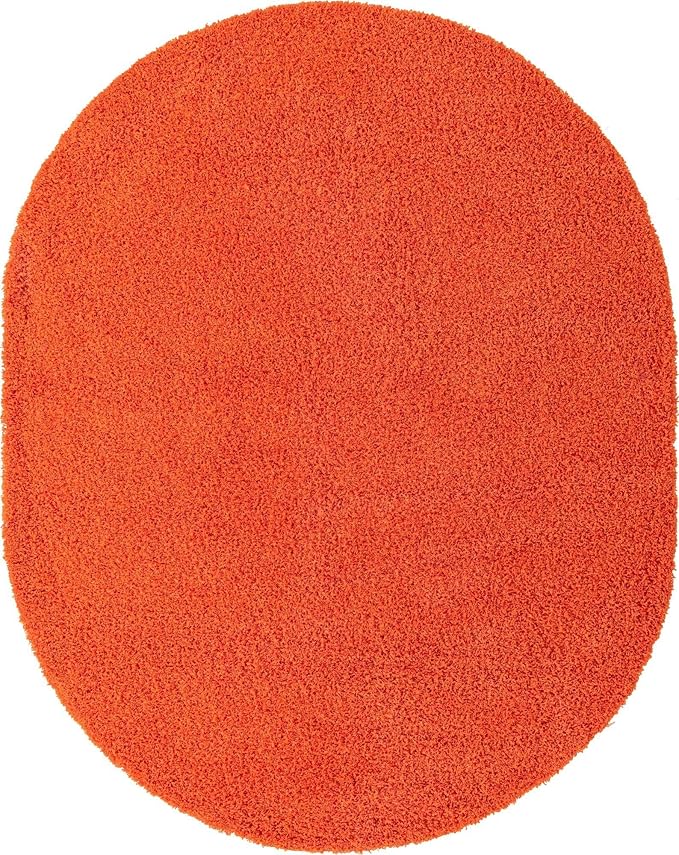 Unique Loom Solid Shag Collection Area Rug (8' x 10' Oval, Tiger Orange)