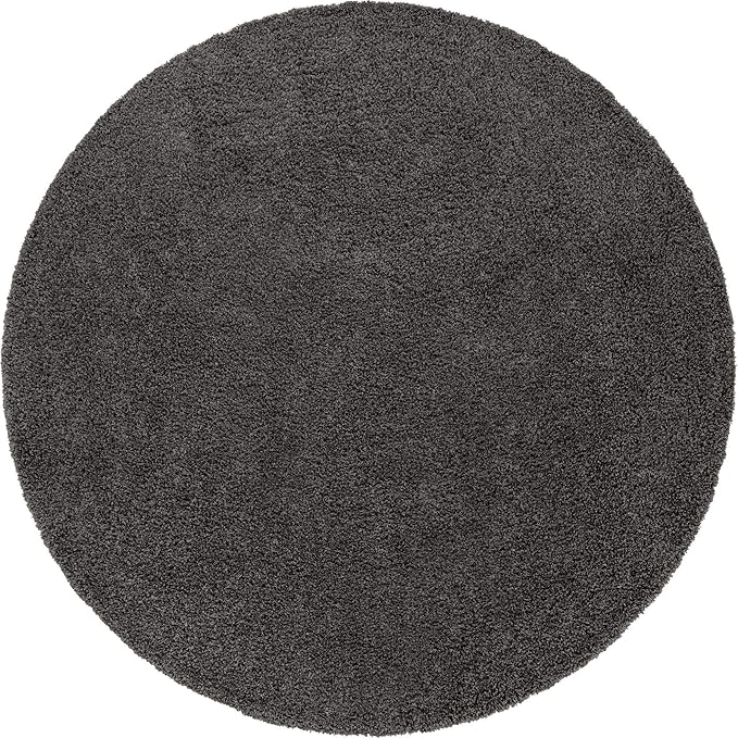 Unique Loom Solid Shag Collection Area Rug (10' 2" Round, Graphite Gray)