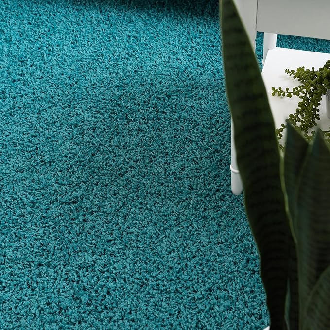 Unique Loom Solid Shag Collection Area Rug (3' 3" x 5' 3" Oval, Deep Aqua Blue)