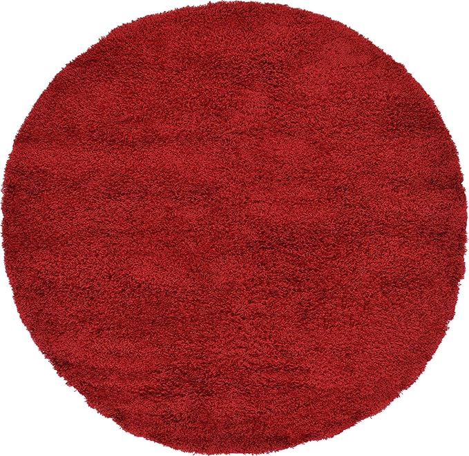 Unique Loom Solid Shag Collection Area Rug (6' 1" Round, Cherry Red)