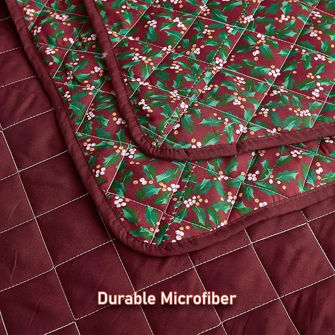 CHIXIN Christmas Oversized Bedspread King Size, Santa Claus Pattern Bedding Quilt, Rustic Lodge Plaid Patchwork Coverlet Set, Lightweight & Soft Microfiber, 3 Piece, King/Cal King