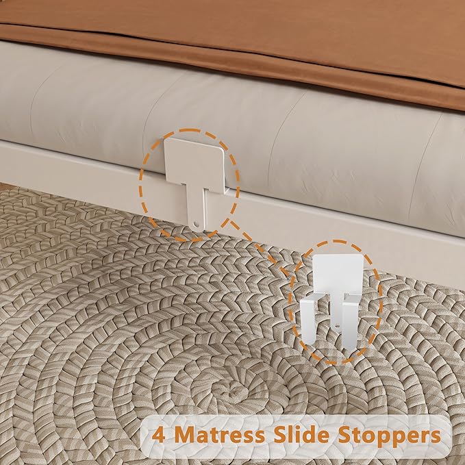 12 Inch Twin Bed Frame, Platform Bed Frames with Metal Gaskets, Anti-Slip Mattress Stopper, No Box Spring Needed, Heavy Duty Steel Slat Support, Round Corner Leg, Easy Assembly, White